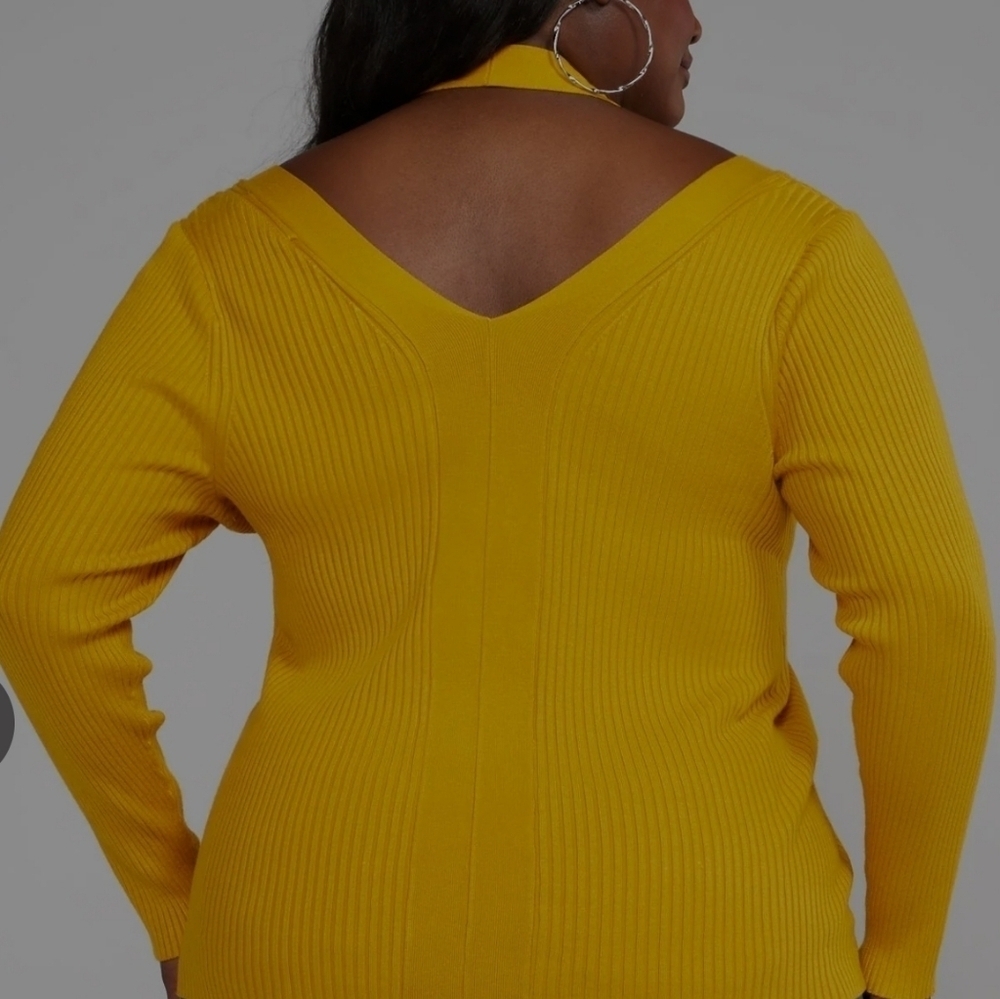 Boho 2X Golden Yellow Ribbed Knit Spring Button Stretch Front Sweater New - Picture 4 of 6